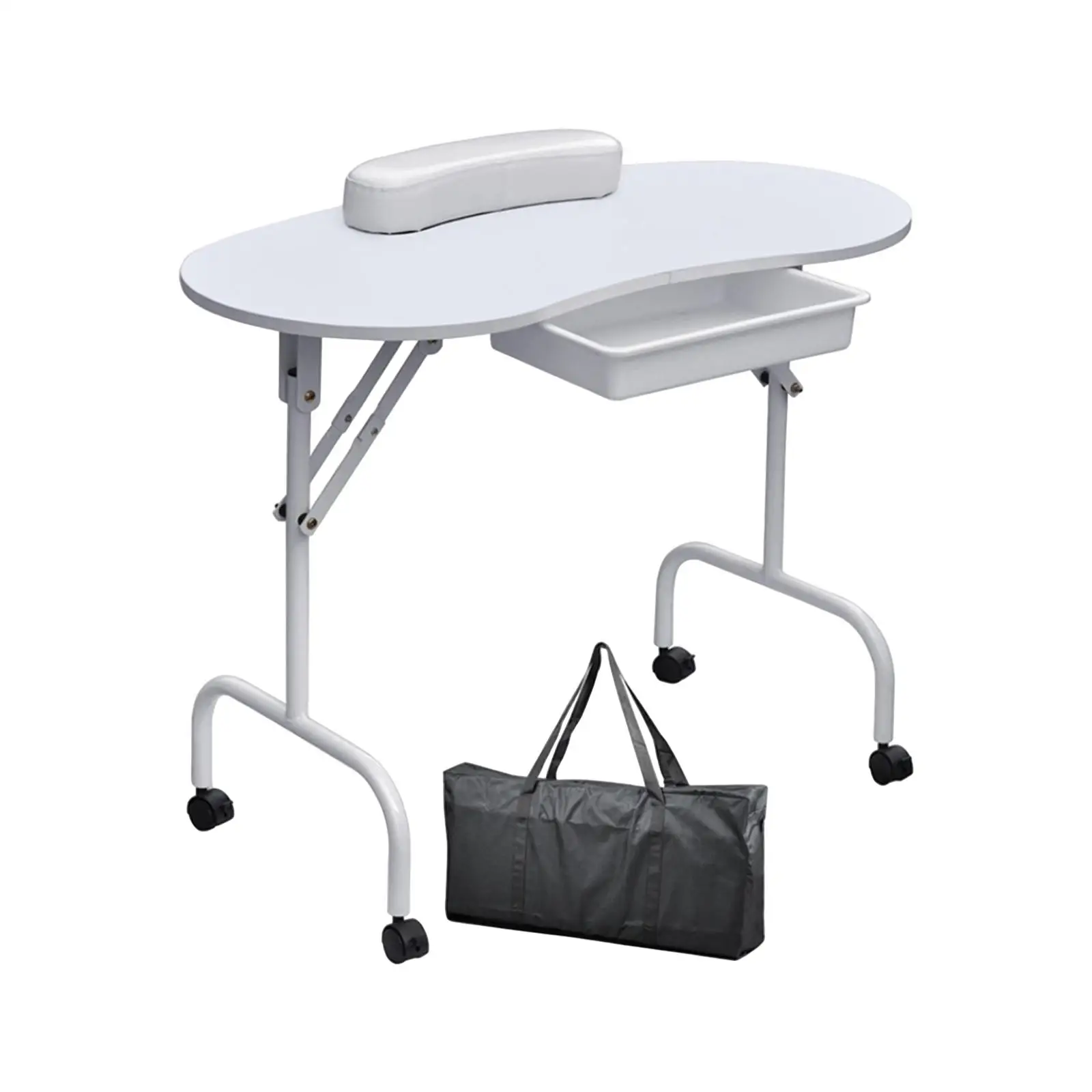 Portable Manicure Nail Table Foldable with Wheels with Large Drawer Manicure Tech for SPA,Beauty Salon, Workstation