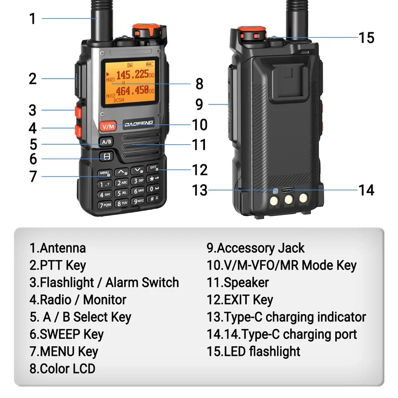 Baofeng UV-K61 talkie walkie flugzeug multi band noaa rauschen drahtlose kopie frequenz vox fm radio 2600mah USB-C batterie