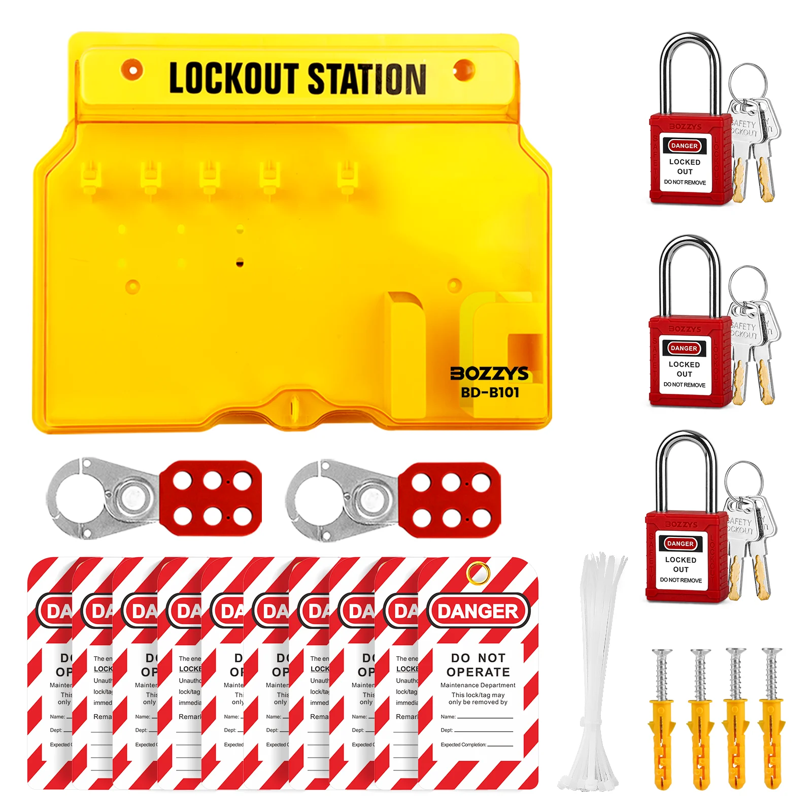 BOZZYS Wall-mounted Safety Lockout Station with Transparent Dust-proof Cover for Overhaul of Industrial Equipment(BD-B101-KIT)