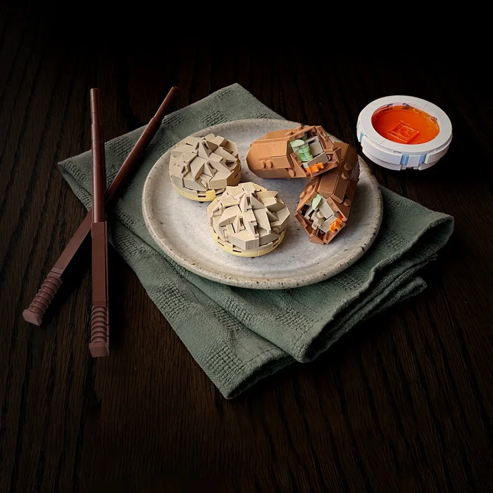 MOC Dumpling & Egg Roll Building Blocks Model China Traditional Cuisine Dumpling Egg Roll Bricks Assembly Toys Kids DIY Gifts