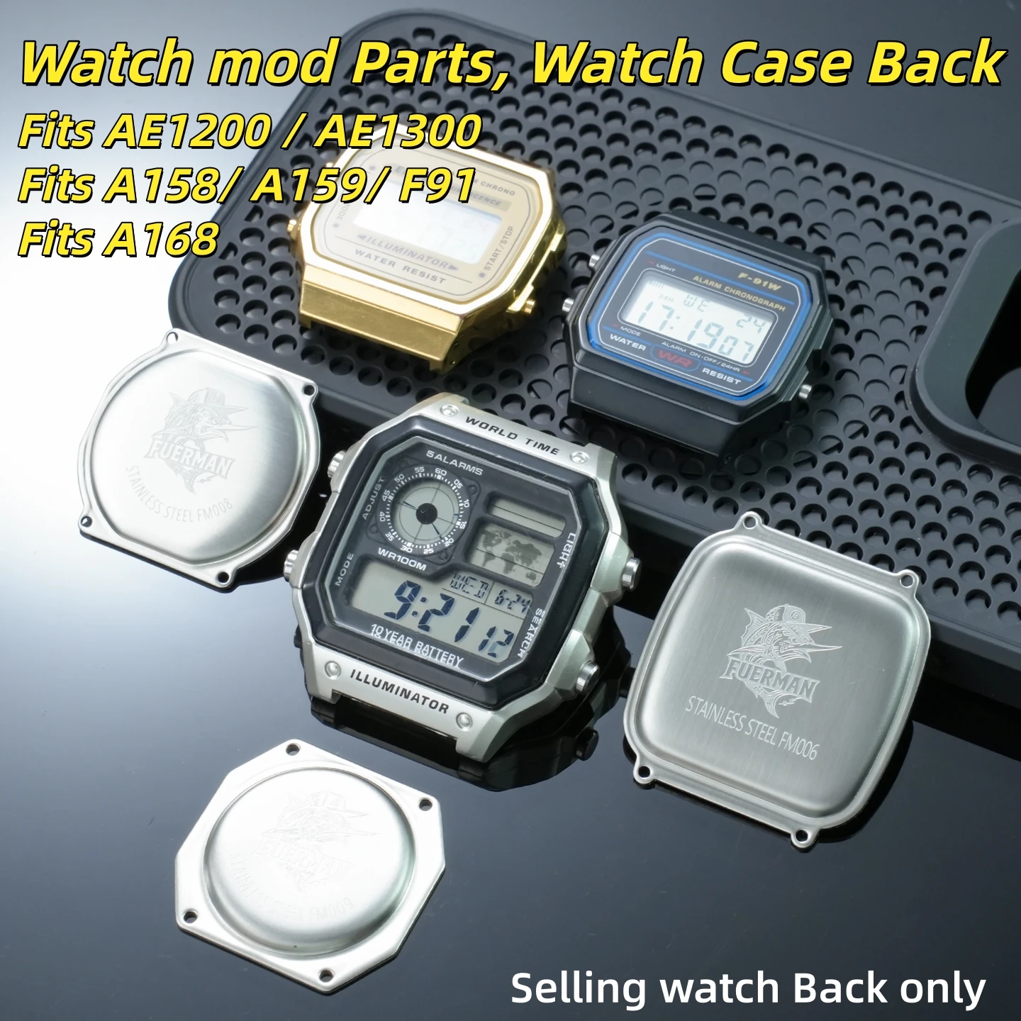 DIY Swordfish pattern Thickened Back Cover For Casio Watch AE-1200/1300 WS-1700 A168 A158/F91 Stainless Steel Bottom Cover parts