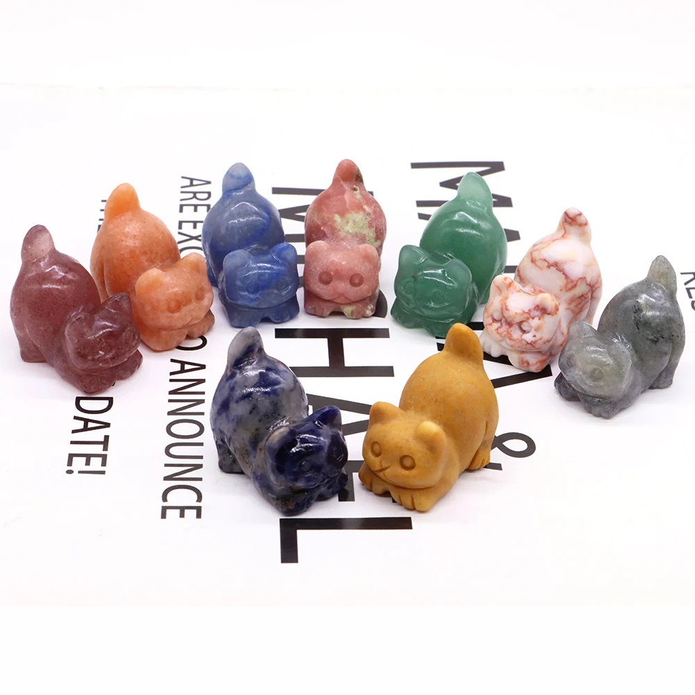 

 30mm Cute Cat Carving Home Decoration Natural Stone Quartz Panda Halloween Room Decor Reiki Gemstone Beauty Healing Crystal Gif