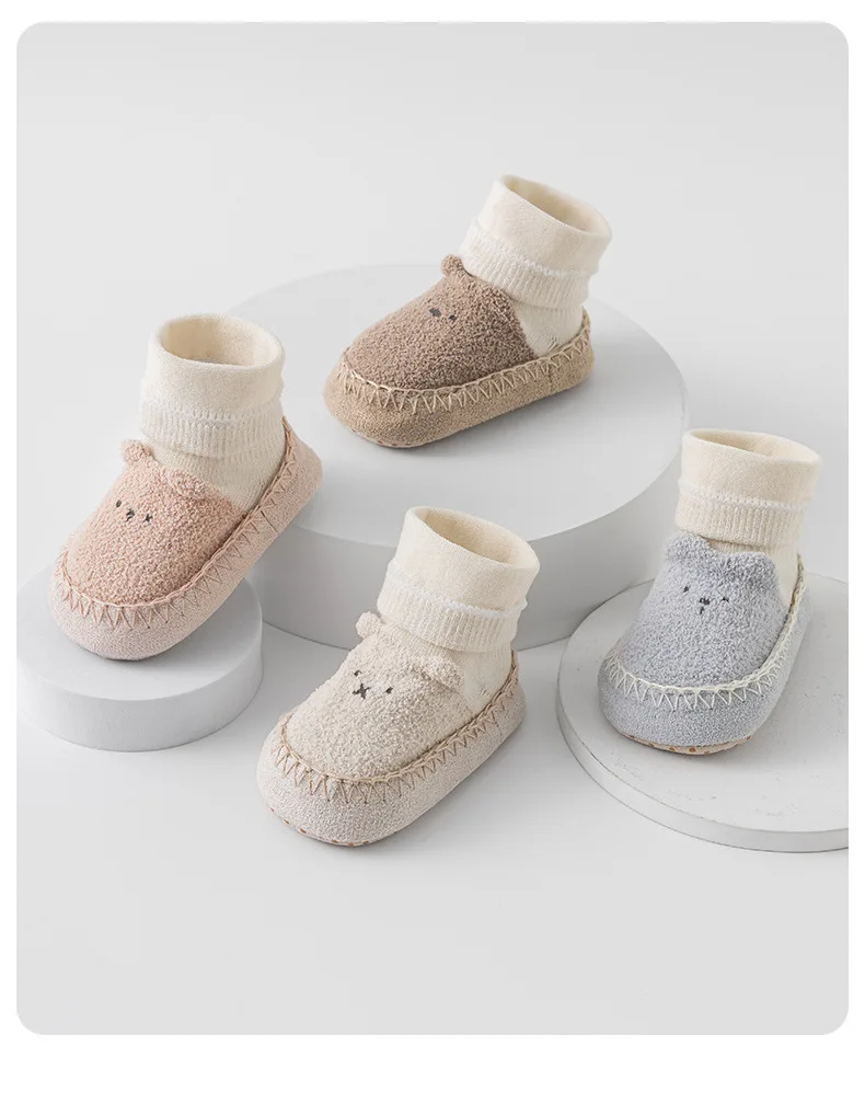 Niedliche Bären-Babysocken-Schuhe, warme, rutschfeste Bodensocken für Kleinkinder, weiche Sohlen, Lauflernschuhe für Neugeborene, Indoor-Laufschuhe – Detail 6