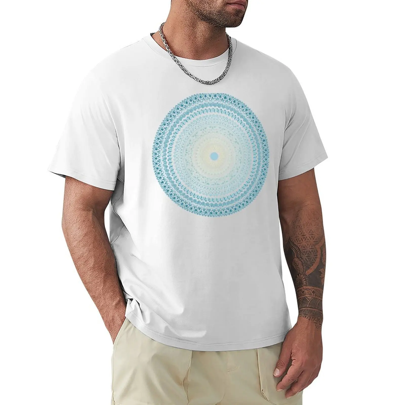 Blue gradient mandala art T-Shirt Blouse kawaii clothes plain plus sizes T-shirts for men cotton