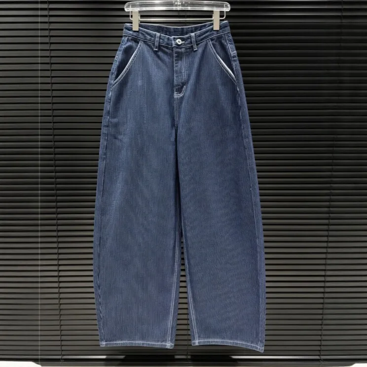 Wide Leg Pants High Waist American European Style with Cropped Jeans Streetwear Regular Thickness Pocket Summer Women Pants