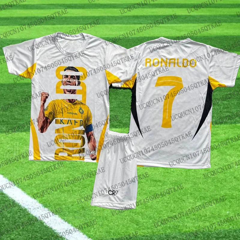 2025Summer New Children's Adult Set Football Series Club Clothing Ronaldo No.7 3D Print Sport Set Quick Dry Football Set 2 Piece