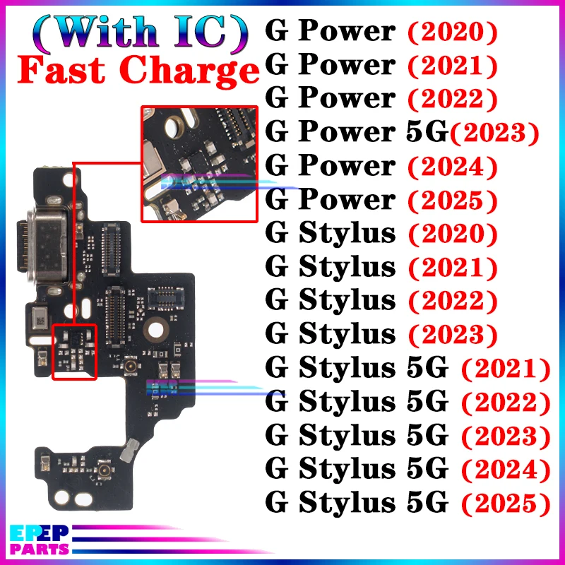 Base de Carga USB para Motorola Moto, Conector para G Power Stylus 5G 2021 2022 2023 2024 2025, Módulo de Placa de Carga Flexible