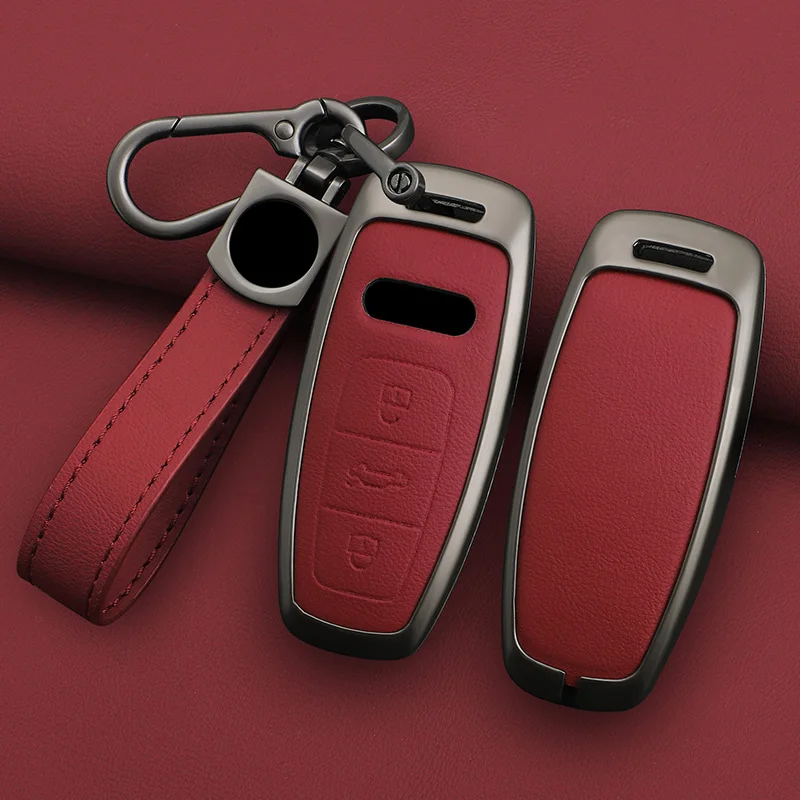 Zinc Alloy And Leather Car Key Case Protective Shell For Audi A3 A4 A5 A7 A6 C8 Q8 Q7 Q5 Q4 Q3 E-tron Car Key Cover Accessories