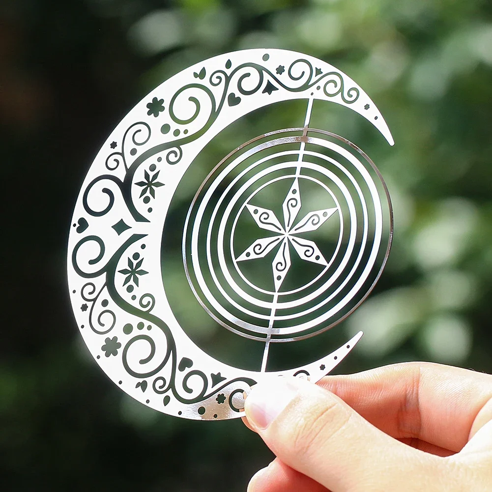 Moon Snowflake Wind Spinner Hanging Stainless Steel 3D Whirligigs Wind Chimes Catcher Yard Garden Christmas Decor Bird Deterrent