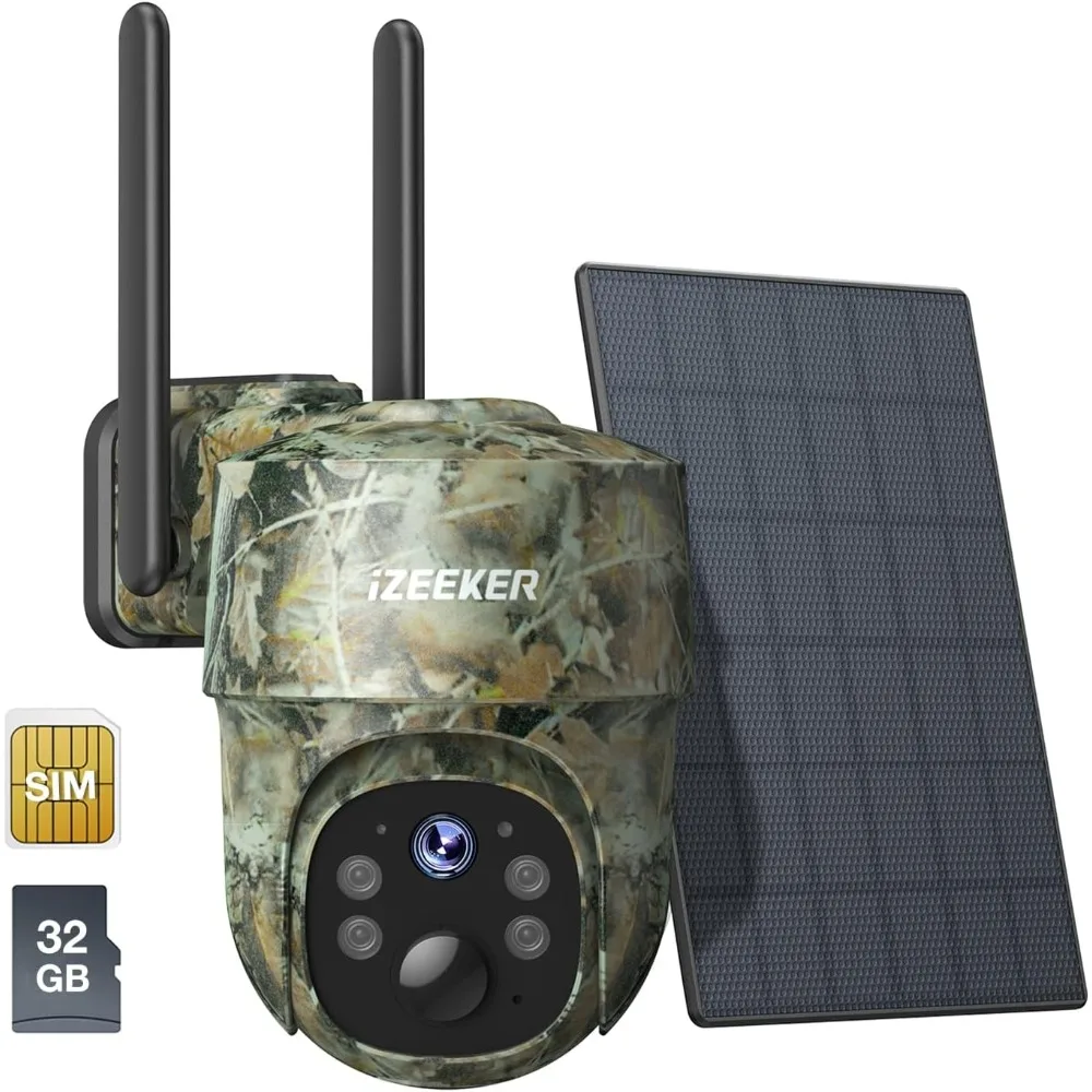 2K PTZ Cellular Camera Solar with 360°Full View,Live Video,Color Night Vision,Hunting Camera Motion Activated IP65 Waterproof