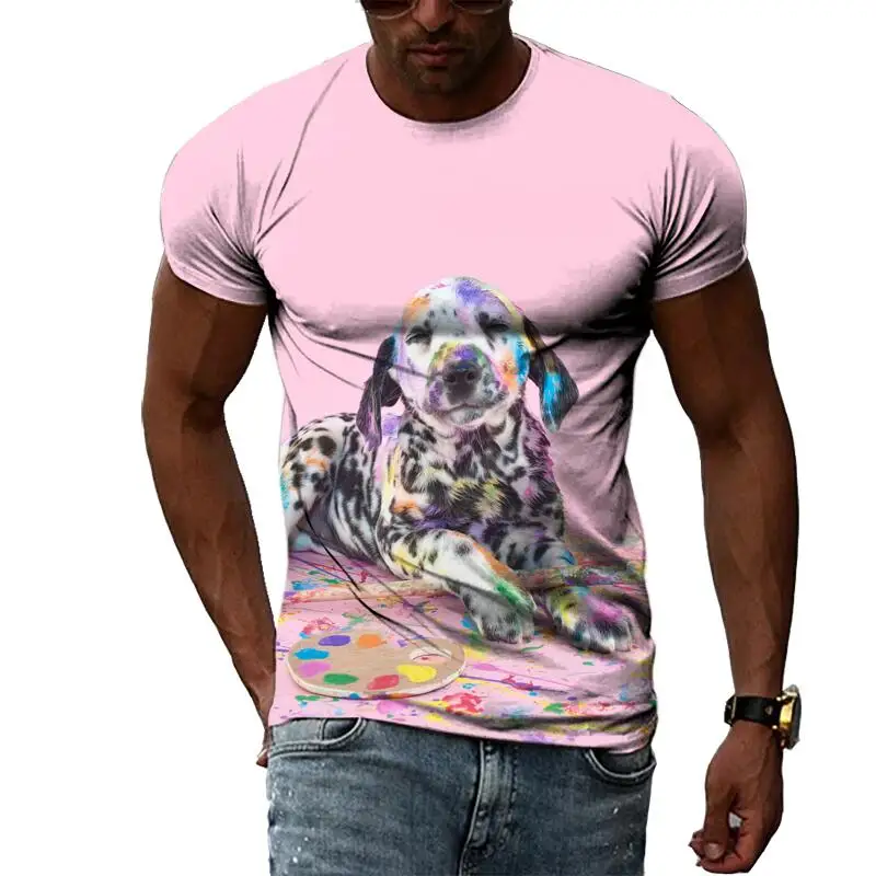 Summer Fashion Animal Dog Graphic T Shirts For Men Casual 3D Print Tee Hip Hop Harajuku Personality Round Neck Short Sleeve Top