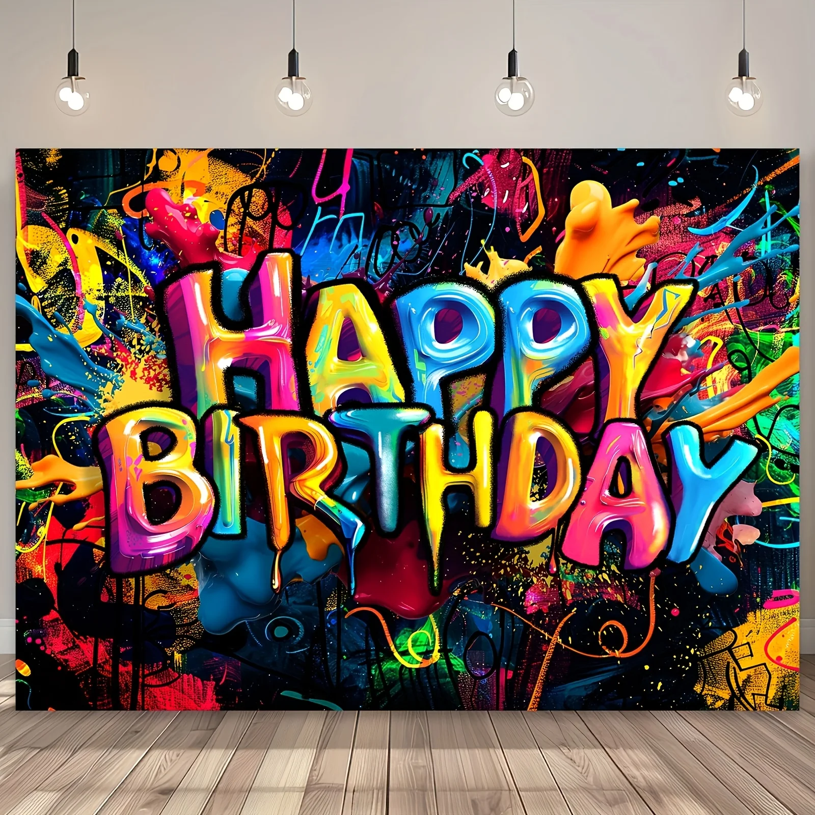 Fondo de feliz cumpleaños con grafiti vibrante: perfecto para cumpleaños, aniversarios y celebraciones