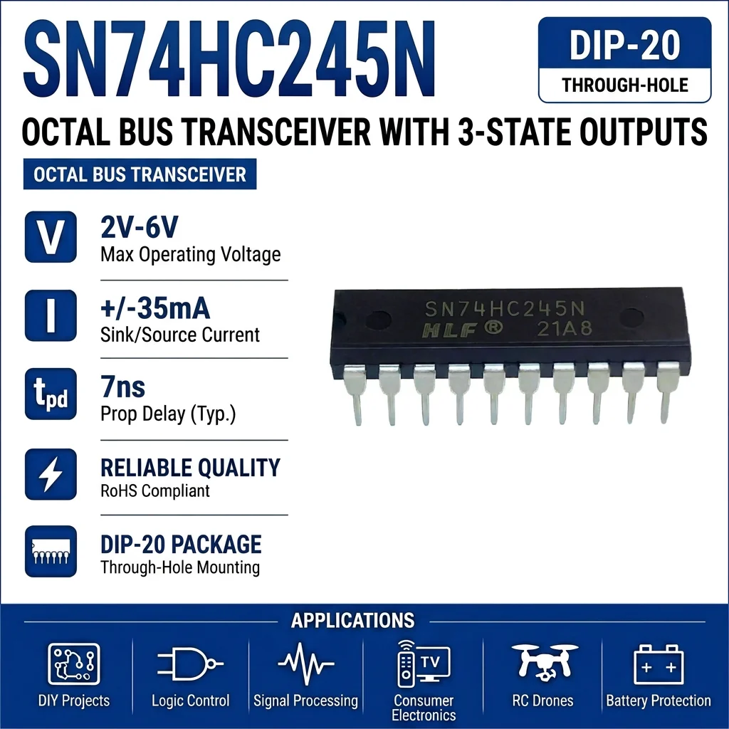 (20 pcs) SN74HC245N DIP-20 / SN74HC245DR SOP-20 SN74HC245 Octal Bus Transceiver with 3-State Outputs