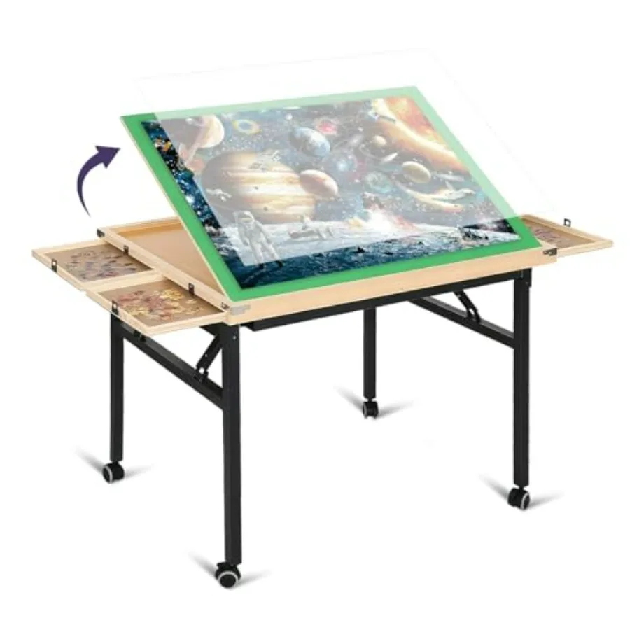 

Puzzle table for adults and enthusiasts: tilting 3-angle adjustable design, foldable metal legs with plastic cover, wheeled mob