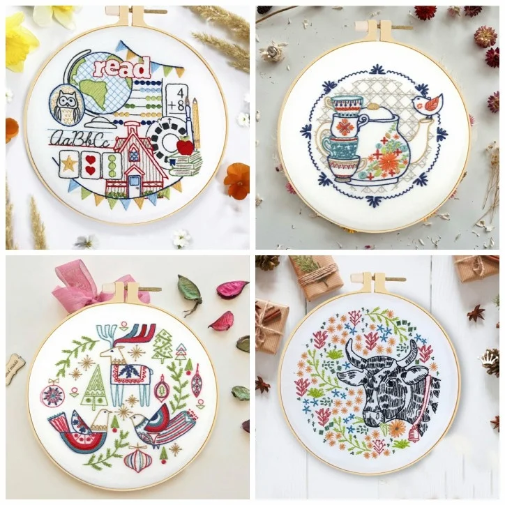 Animal Embroidery Kit Accessories Hoop Plants Included Adult Handmade Sewing Home Decoration Gift