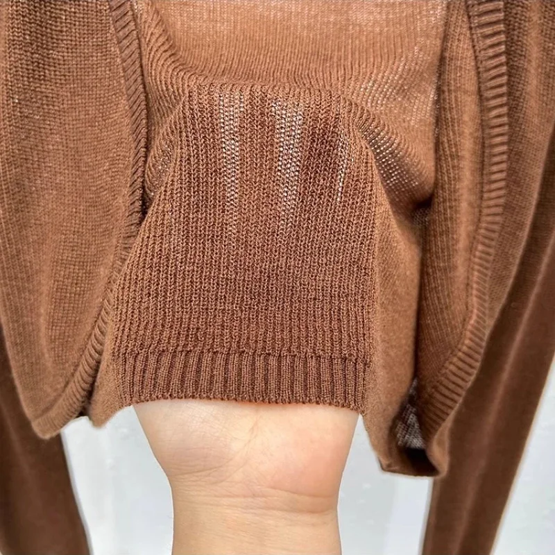 Korean Fashion Sun-Proof Cardigans Women Crop Tops Sweater Thin Short Summer 2025 Solid Knitted Long Sleeve Cardigan