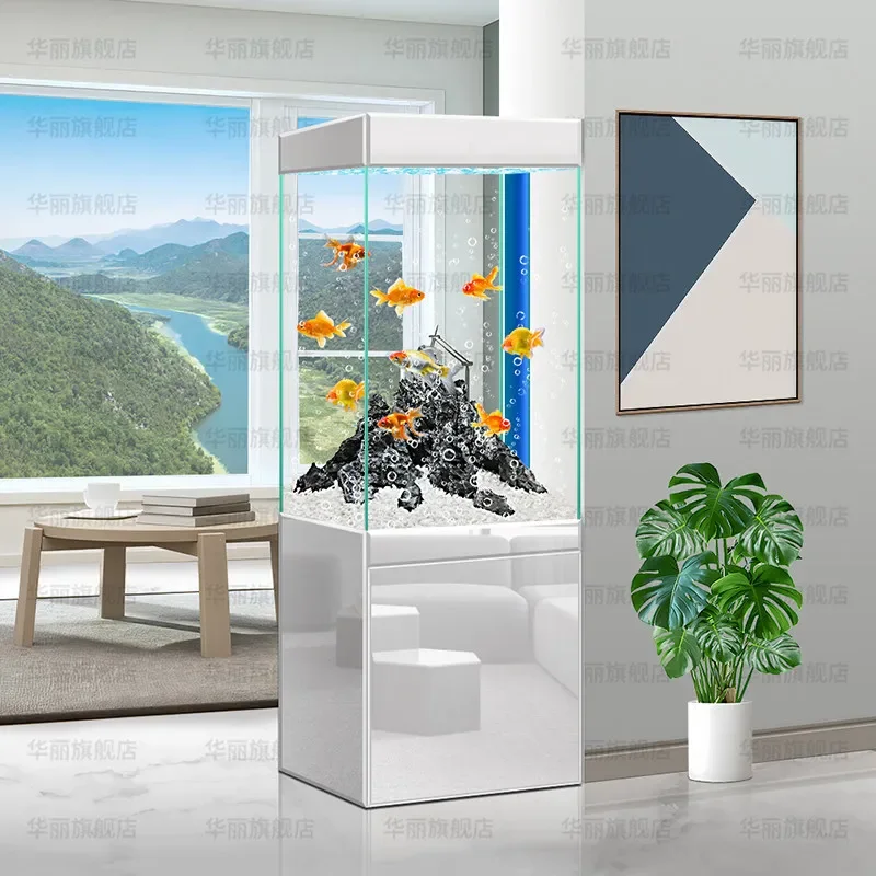 Wall vertical square high definition glass goldfish tank living room home floor type ecological back filter water tank