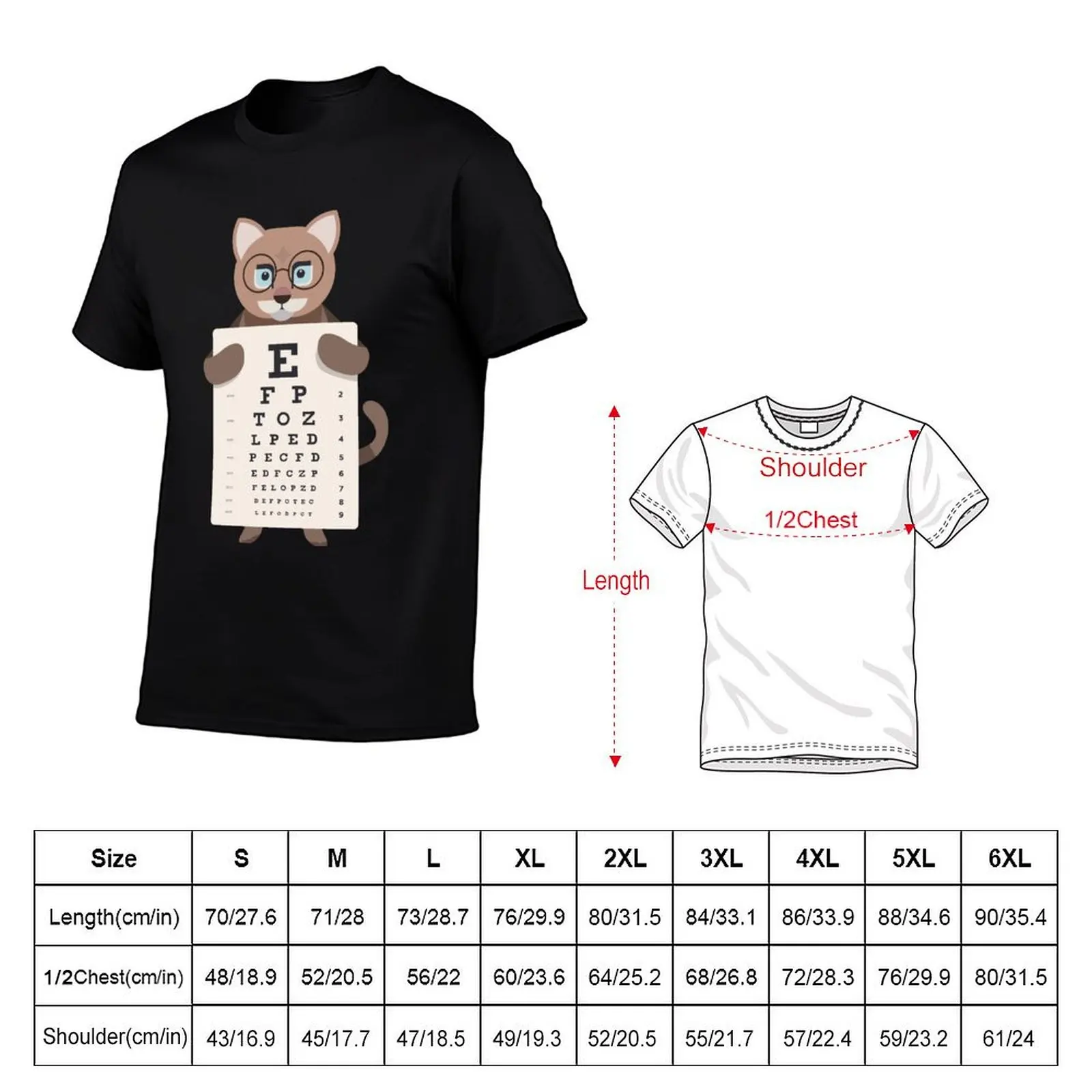 Ophthalmologist Optician Eye Test Eye Chart Cat Cat T-Shirt Big Size Short Sleeve Tee for Men