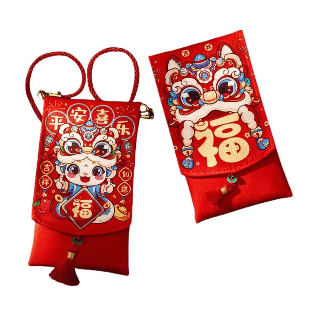 Chinese New Year Fabric Red Envelop Blessing Words Best Wishes 2025 Red Pocket HongBao Neck-hanging Lucky Red Pockets