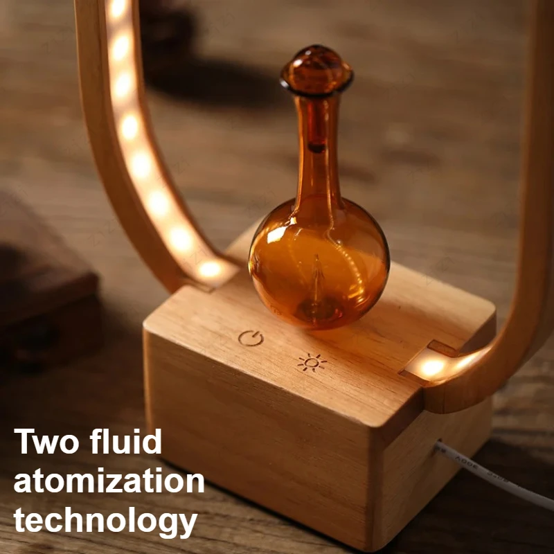 Retro Solid Wood Circular Night Light Pure Essential Oil Waterless Aromatherapy Machine Warm Lamp Glass Aromatherapy Diffuser view 4