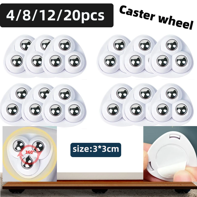 20-4PCS Rolling Caster Self-adhesive Silent Castors 360-degree Swivel Castors Silent Operation Waste  Universal Cabinet Castors