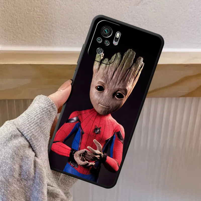 Capa para Xiaomi Redmi Note 11T 10 Lite 10S 11 Pro 9S 9 8T 11S 8 7 Pro + 5G Pro Note11 11E 4G Capa para-choques preta Marvel Groot