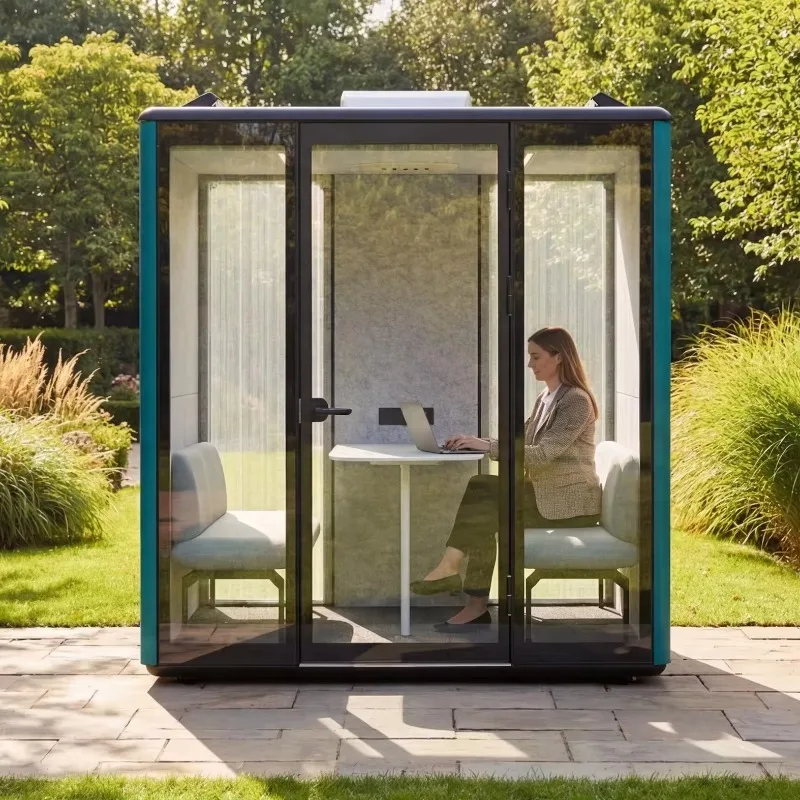 Modern Soundproof Outdoor Four Person Meeting Pod Acoustic Office Booth Team Collaboration Hotel Warehouse Villa Mall Use