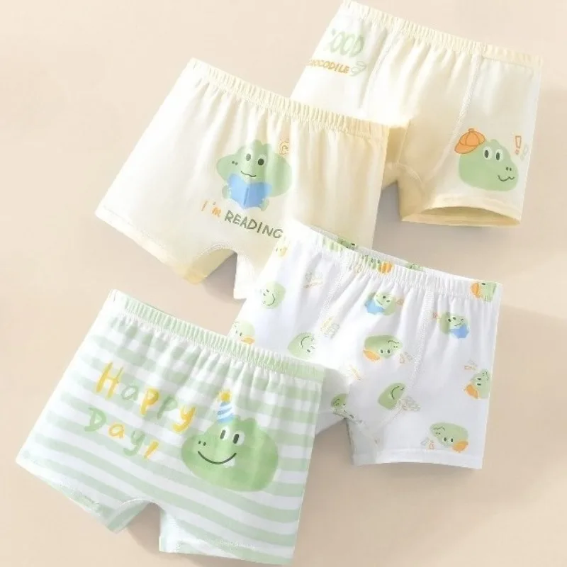 

4PCS Boy Cotton Soft Antibacterial Panties Kid Cute Cartoon Dinosaur Print Underwear 3+y Young Child Breathable Comfort Knickers