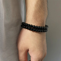 6mm Black Pearl Bracelet Simple Double Layer Beads Men Bracelet Fashion Retro Jewelry Men's Trend Accessories Gift