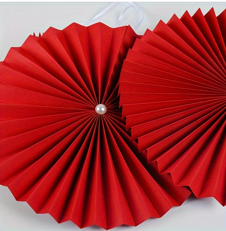 12 Stück – Party-Taschentuch-Pom-Pom, runde rote Papier-Fächer-Dekorationen, Tischdekorationen, chinesische Neujahrsdekorationen, Wanddekoration – Detail 4