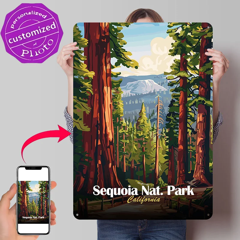 Sequoia National Park 3D Texture Metal Poster Customized Wall Art Tin Sign Gift for Mancave Wand Deko Living Room Decoration