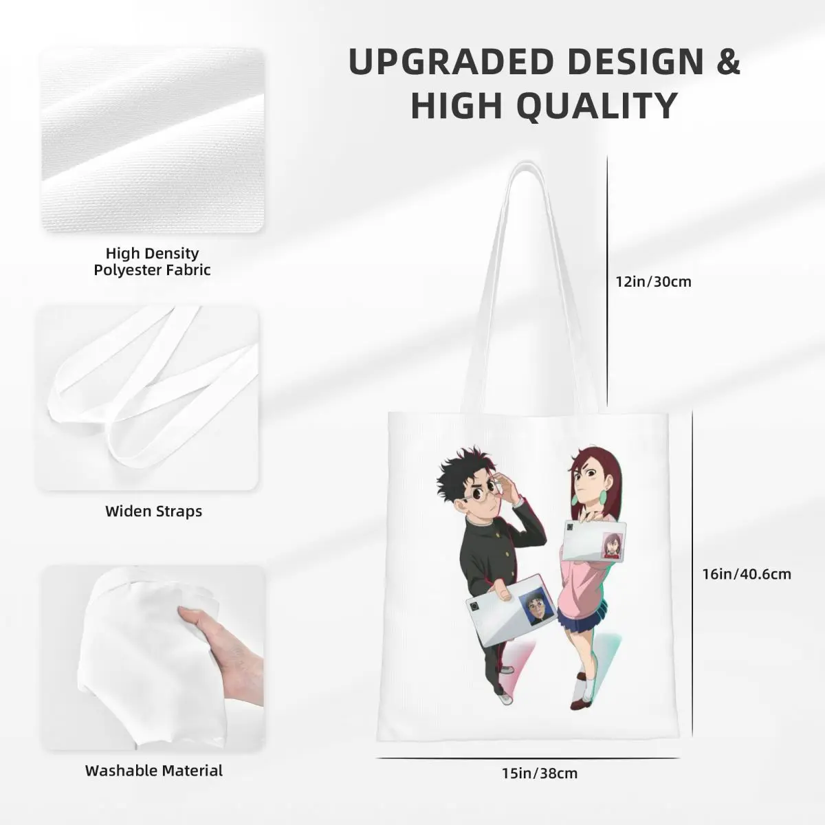 Dandadan Anime Eyes W Kaji Manga Sacos de compras Lona A sacola reutilizável para senhoras bolsa de ombro bolsa de viagem