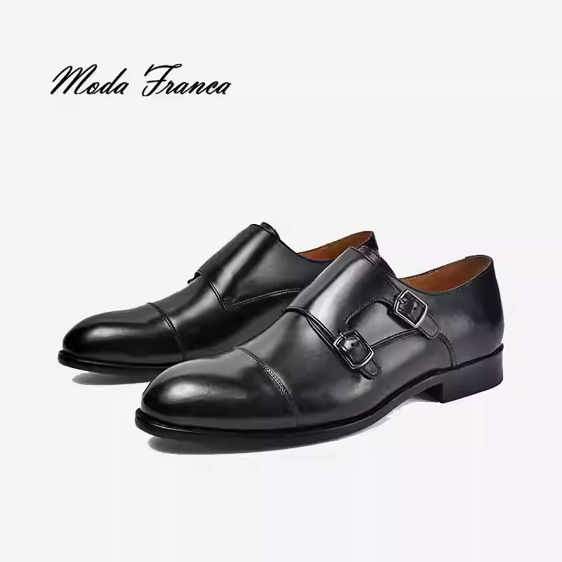 [Moda Franca] Sapatos casuais de couro, monge britânico para homens, sapatos formais de couro com fivela, tamanhos 40 a 45