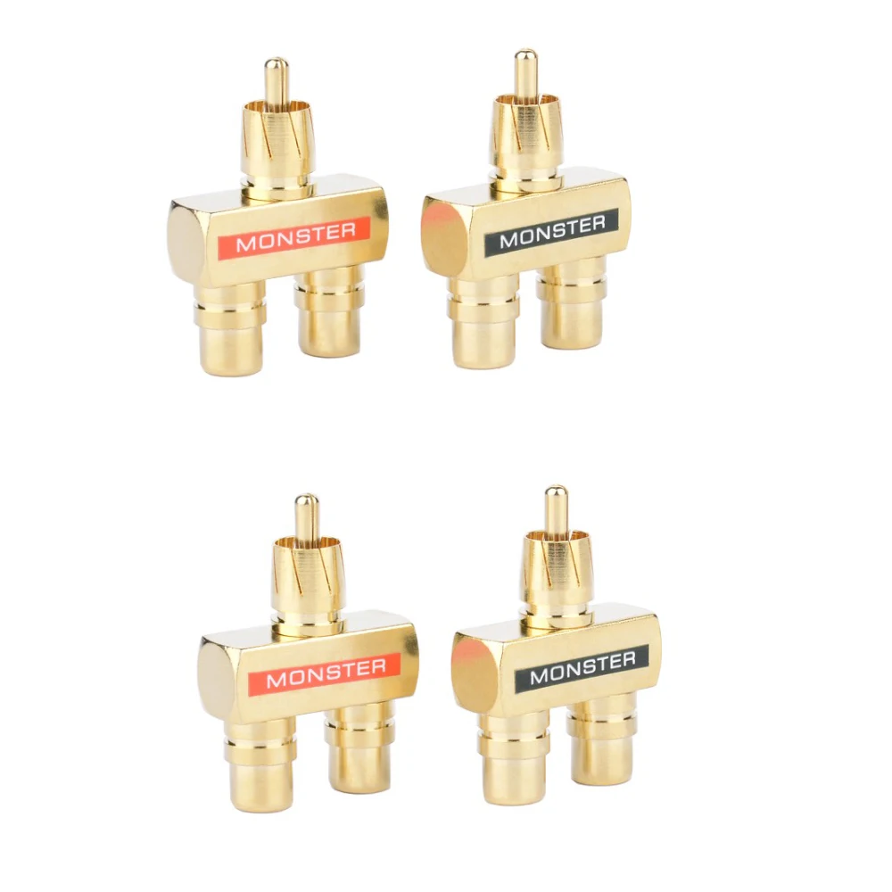 1 RCA Laki-laki Ke 2 RCA Perempuan Berlapis Emas Tembaga AV Audio RCA Satu dari Dua Satu Laki-laki dan Dua Perempuan Adaptor