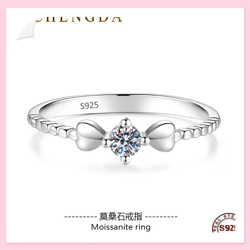 Anillo de Plata de Ley con Diseño de Lazo en Forma de Corazón y Cuatro Garras con Diamante Solitario, Estilo Lujoso y Personalizado, para Mujer, Inspirado en Japón y Corea