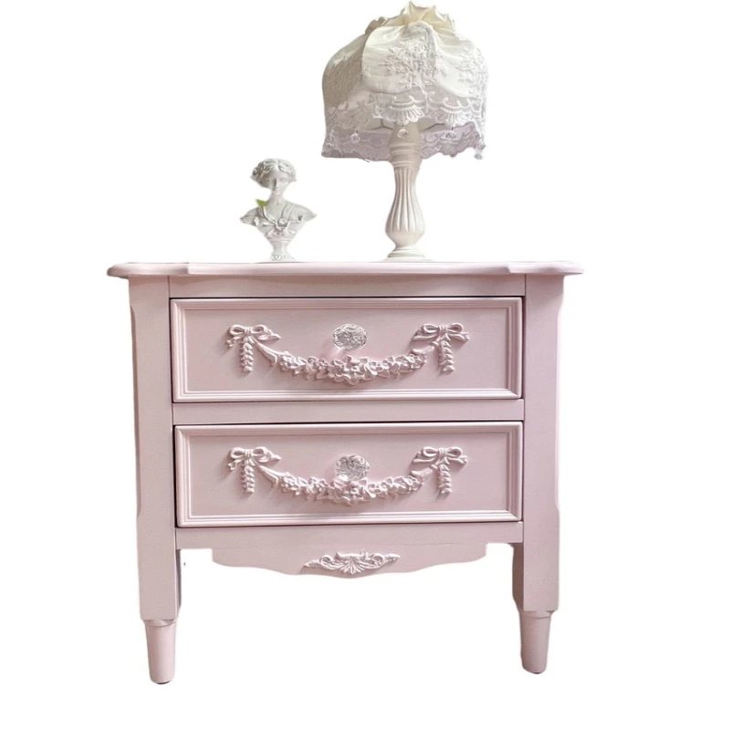 

Princess style solid wood bedside table, chest of drawers, dopamine girl heart, bedroom locker, bedside cabinet, chest of