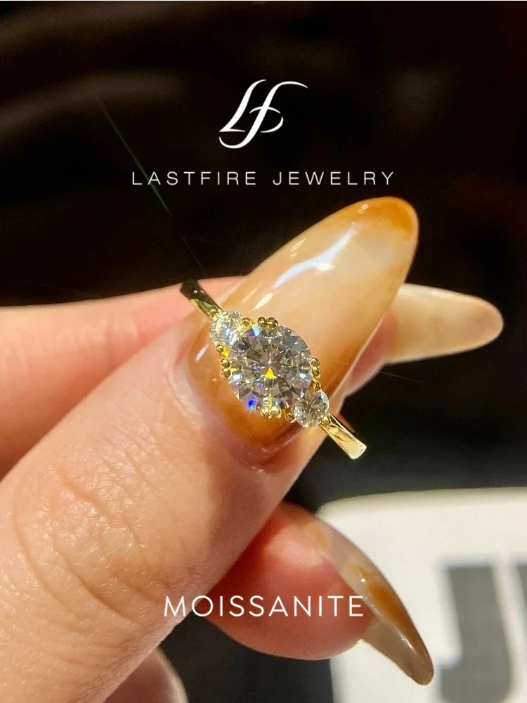 

1.2CT Moissanite Rings for Women 925 Sterling Silver Golden Double Round Solitaire Diamond Halo Ring Wedding Jewelry