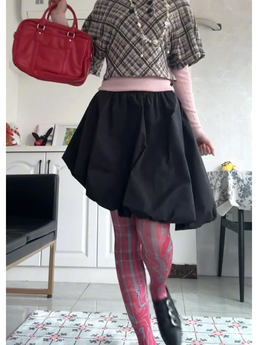 Loose Balloon Skirt Women's Design Sensation Bubble Flower Bud Skirt Versatile Silhouette Irregular Half-length Skirt