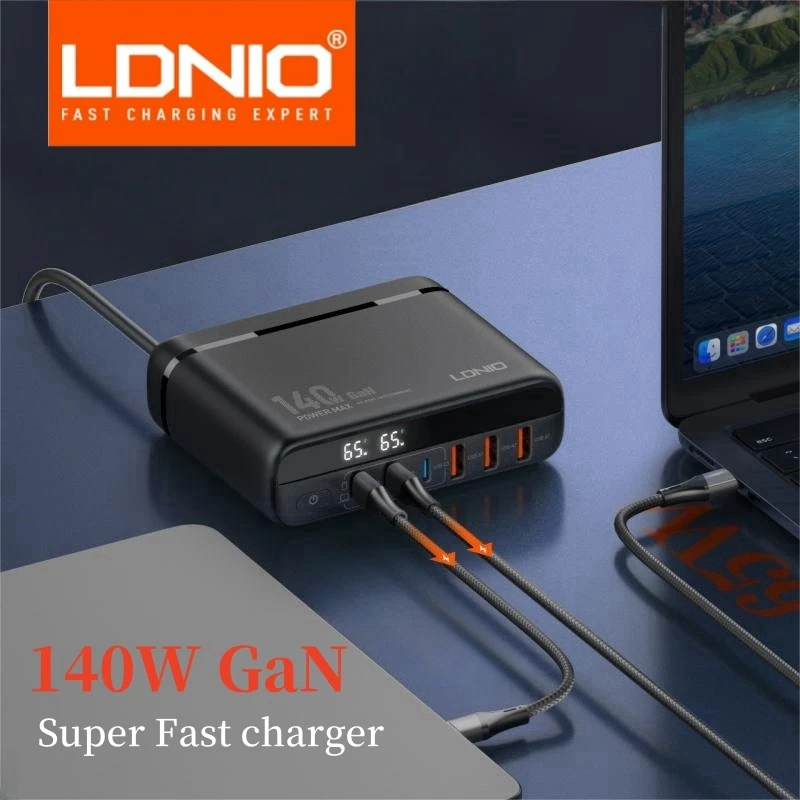 LDNIO Usb Charger 140W GaN Type C Fast Charging Tation For Mobile Phone MacBook Laptop Switch And Others PD 100W 65W Chargers