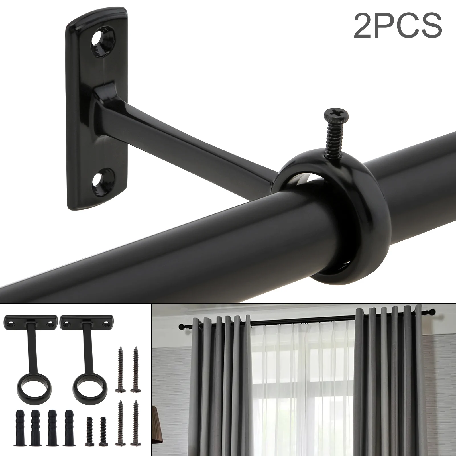 

2pcs Single Hole Aluminum Alloy Ceiling Mount Curtain Rod Bracket for 1 Inch Drape Pole with Adjustable Screw Rod Brackets Tool