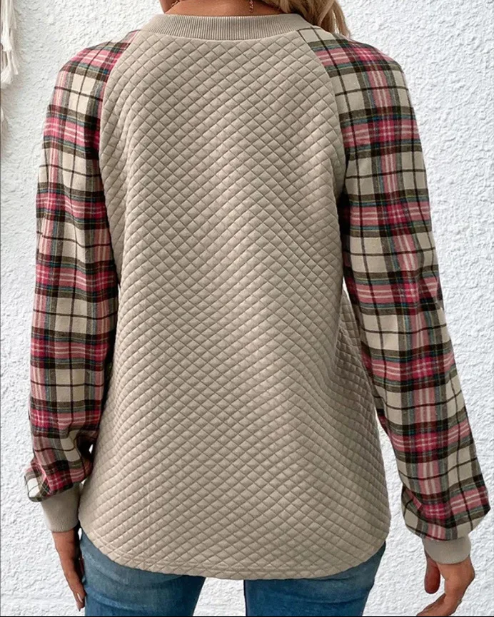 Women's Autumn Diamond Pattern Patchwork Long Sleeve Hoody Sweatshirt