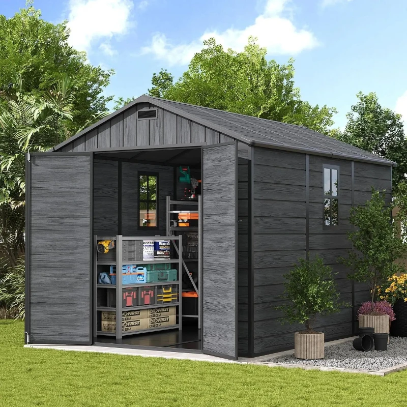 Plastic Storage Shed with Floor Large Outdoor Garden Tool Storage Shed Exterior