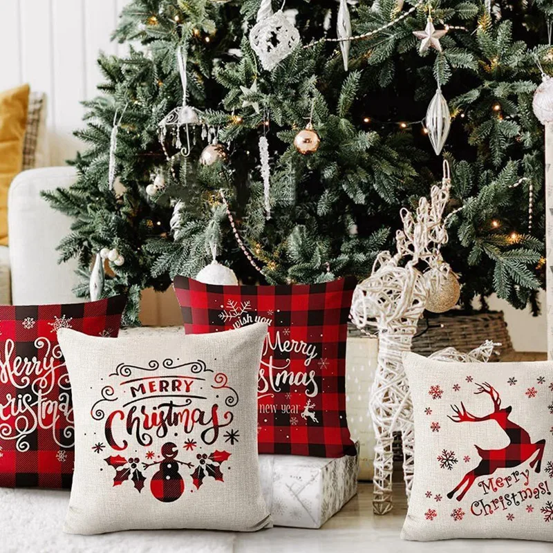 Christmas Decorations Christmas Pillow Covers 18 X 18 Inches Set Of 4 - White And Red Xmas Series Cushion Pillow Cover