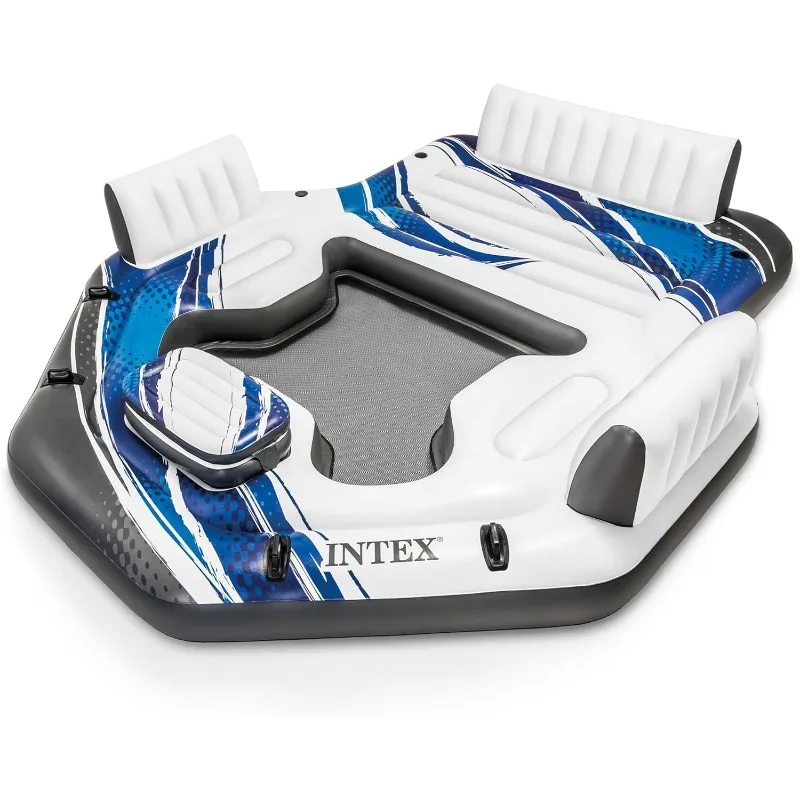 

Intex Blue Tropic Inflatable 5 Person Raft or Swimming Pool Island Water Floating Lounger Raft with Backrests, Built in Cooler