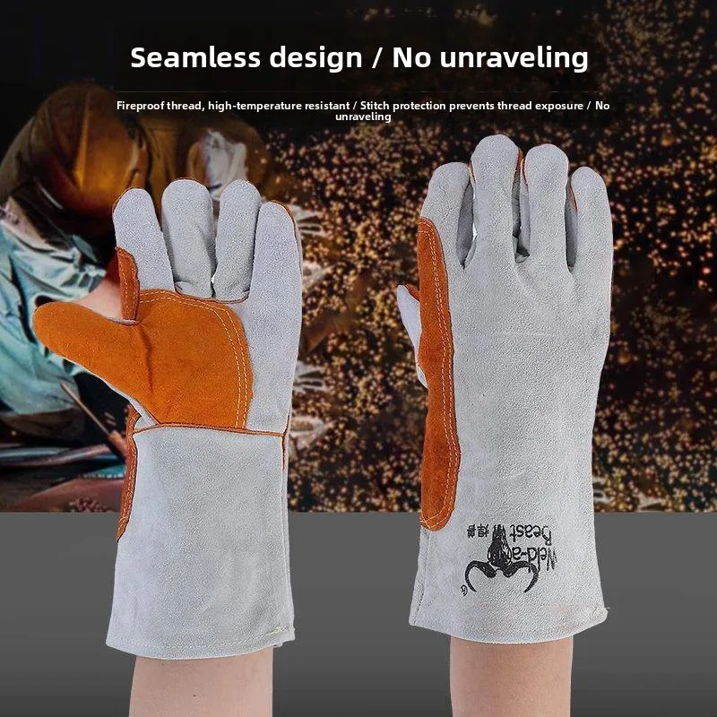 Soft Leather Welding Gloves Heat Resistant Wearable Fireproof Labor Protection Gloves for  Welding And Home Use