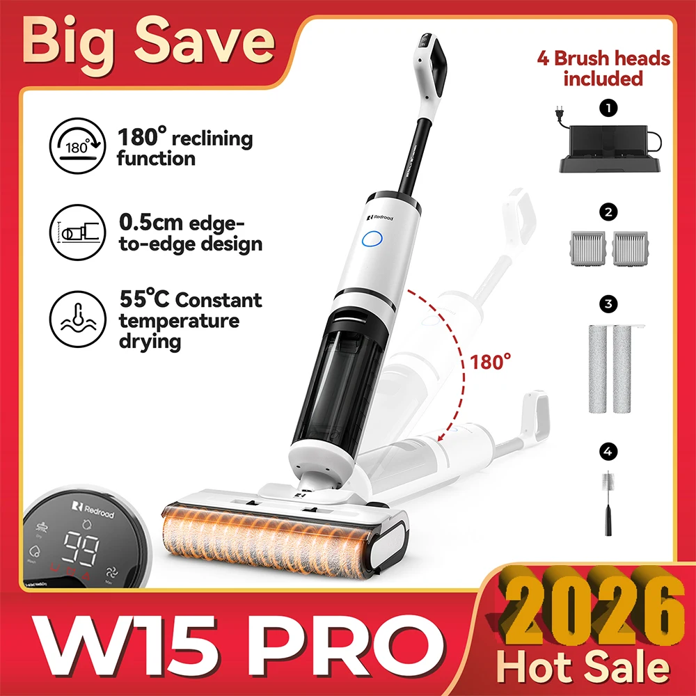 Aspirateur sans fil Redkey W15 Pro, 22kpa/200W, aspirateur à bâton avec 55 minutes d'autonomie, aspirateur pour la maison, les tapis et les sols durs