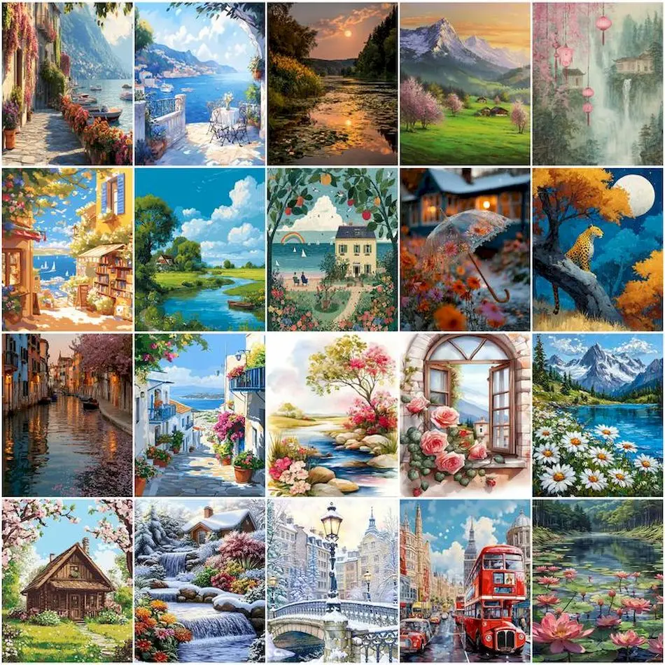 

GATYZTORY Painting By Numbers For Drawing Digital oil paintings Set Landscape on canvas Coloring By Numbers Decorative Paintings