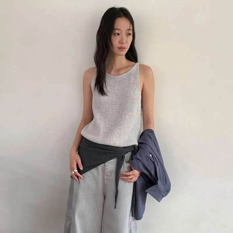 

Женский вязаный жилет TG Simple Round Ne Svel, однотонный, приталенный, универсальный топ из смесового хлопка, осенняя новинка