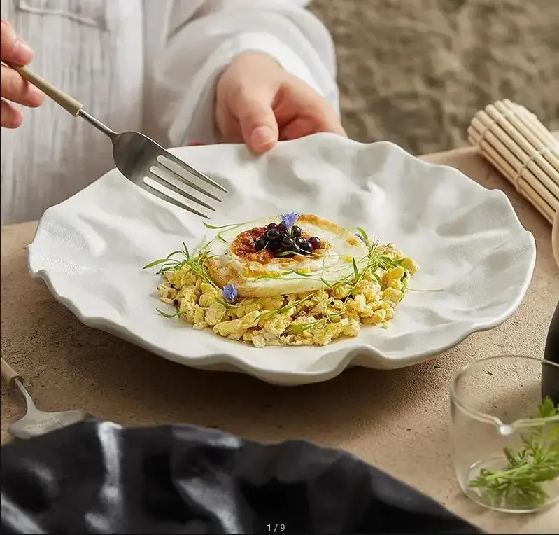 

Креативная морщинистая керамическая тарелка, ресторанная тарелка для стейка, твердая основная тарелка, сервисный поднос, домашняя кухня, десертная тарелка с фруктами, посуда