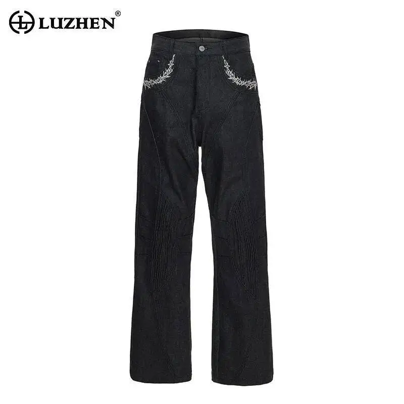 LUZHEN 2026 New Fashion Embroidery Pattern Straight Casual Jeans Men's Original Niche Design Wide Leg Denim Pants Male JY6928